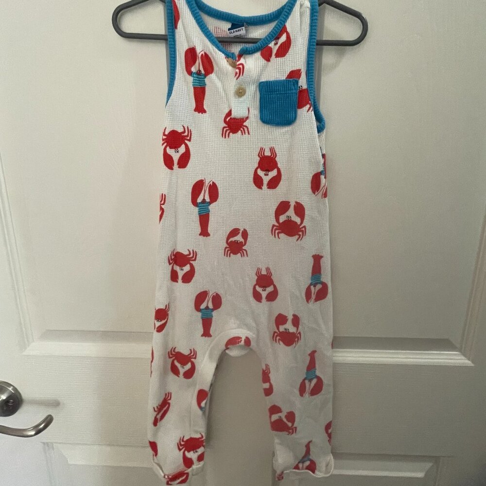 Old Navy Baby Waffle Knit Sleeveless Romper - Crab & Lobster Print